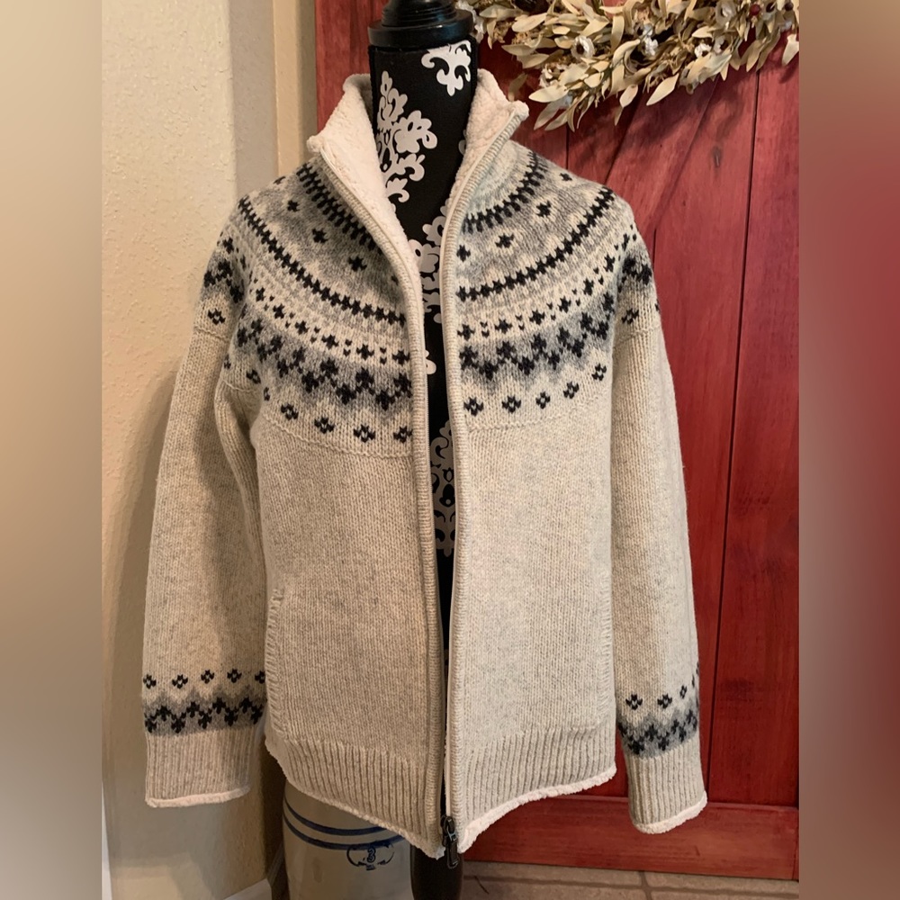 lL Bean Classic Ragg Wool Sherpa Lined Cardigan